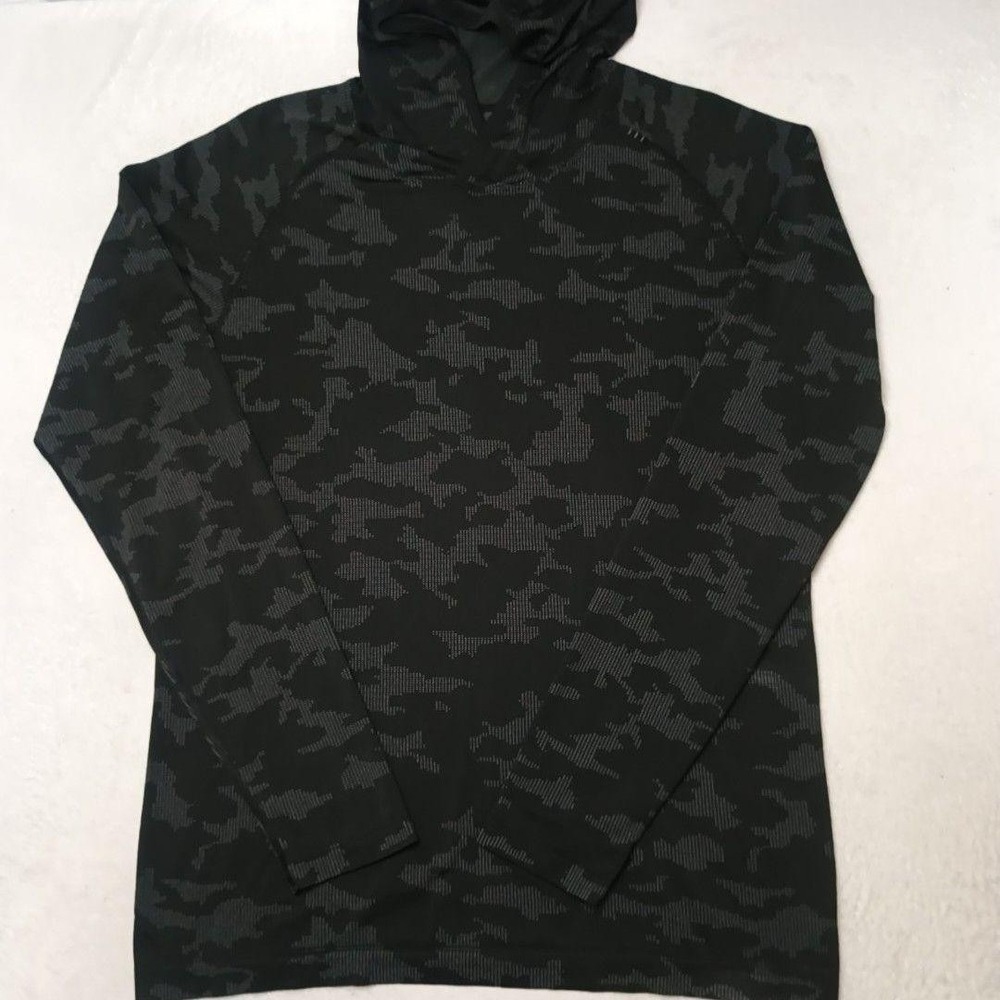 Lululemon Hoodie Mens L Black Camo Camouflage Pullover Lightweight Stretch Gym